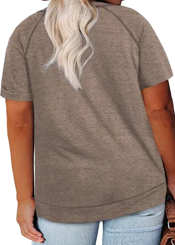 Miniatura 107 de Eytino Blusas de talla grande para mujer, cuello en V, manga corta, a rayas, casual, holgada, con bolsillo (1X-5X)