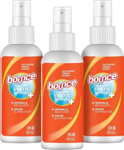 Bounce Spray antiestático, 3 en 1 spray antiestático instantáneo y liberación instantánea de arrugas, eliminador de olores y refrescante de tela,
