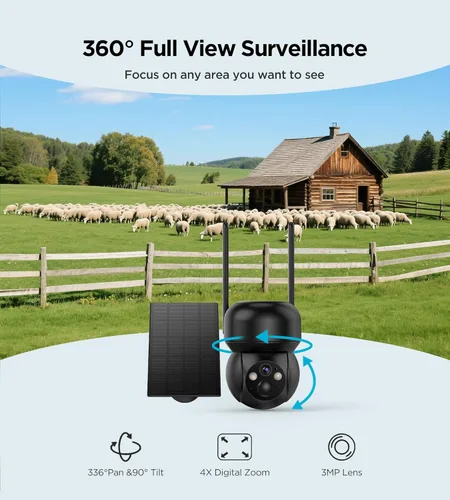 Miniatura 7 de Cámara de seguridad solar celular 4G LTE para exteriores: sin WiFi, cámara de seguridad alimentada por batería para exteriores, tarjeta SIM Cámara