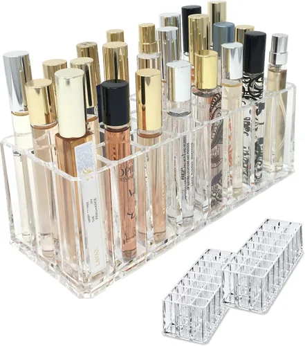 Miniatura 5 de Organizador de perfume acrílico con rodillo Rollerball, soporte de fragancia de belleza, 24 espacios de organización, contenedor recargable, estuche