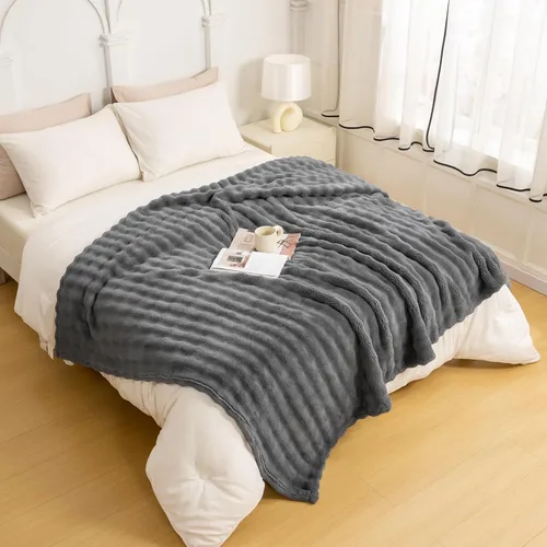 Miniatura 37 de YUSOKI - Manta de forro polar 3D con burbujas Felpa ultrasuave y esponjosa de 13.44 oz/m² Manta ligera y acogedora para sofá cama Para todas