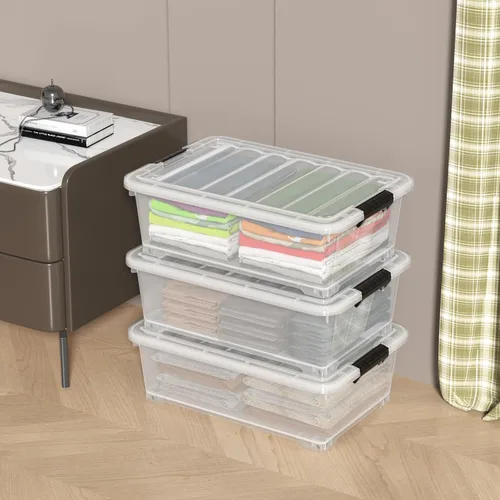 Miniatura 4 de 4 paquetes de contenedores de plástico transparente de 20 L para debajo de la cama con tapas y ruedas, bolsas de almacenamiento de plástico