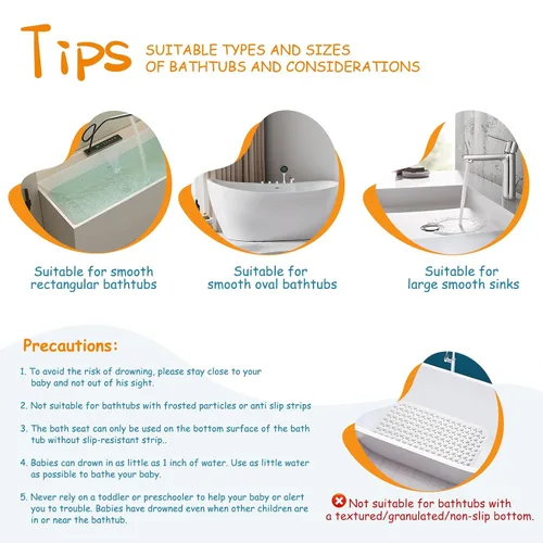 Miniatura 8 de Asiento de baño para bebés de 6 meses en adelante sentados, silla de baño antideslizante con ventosa, seguro y cómodo asiento de baño infantil