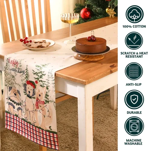 Miniatura 2 de Folkulture - Camino de mesa bohemio de 90 pulgadas para decoración navideña, 100% algodón, adecuado para mesa de comedor o tocador, estilo moderno
