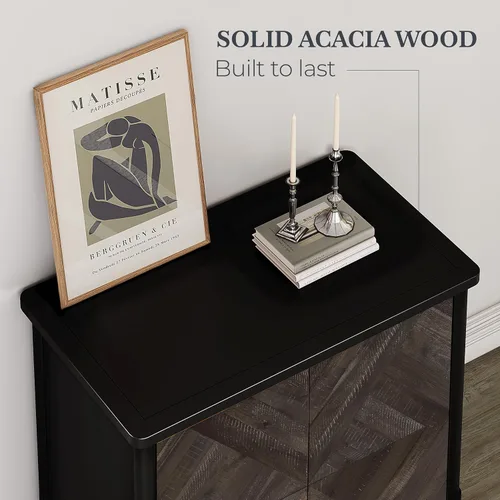 Miniatura 6 de Howizz Lenia - Aparador de madera maciza con almacenamiento, puertas con patrón de diamante cheurón, armario rústico moderno de mediados de siglo