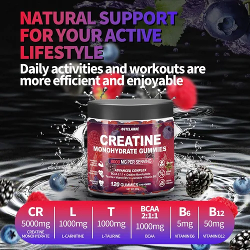 Miniatura 7 de Gomitas de monohidrato de creatina de 8000 mg para hombres y mujeres, suplemento de creatina para mejorar el crecimiento muscular, impulso