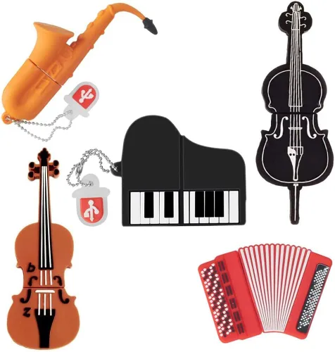 BorlterClamp - Memoria USB de 16 GB, paquete de 5 unidades con bonito patrón de instrumentos musicales, regalo de unidad USB para estudiantes,
