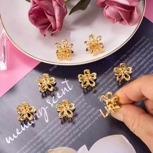 Miniatura 6 de HINZIC 20 pinzas pequeñas de flores de 0.69 pulgadas, pequeños clips dorados para el cabello, accesorios de metal para mujeres, niñas, adolescentes
