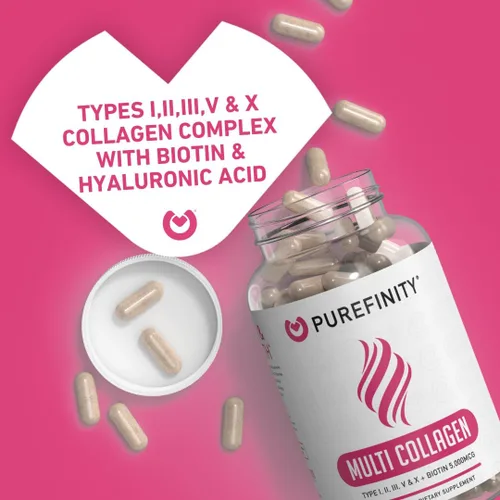 Miniatura 2 de PUREFINITY Péptidos de colágeno para mujeres, tipo I, II, III, V y X con biotina y ácido hialurónico, apoya la piel, huesos, cabello y uñas