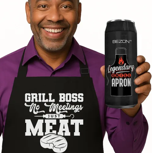 Miniatura 13 de BEZON Delantal de parrilla divertido para hombres – Envase de regalo de lata de cerveza – Divertido regalo de barbacoa para papá, esposo o amigo