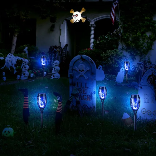 Miniatura 8 de Toodour Luces solares de Halloween para exteriores, paquete de 6 luces LED de llama parpadeante, luz solar impermeable para exteriores, iluminación