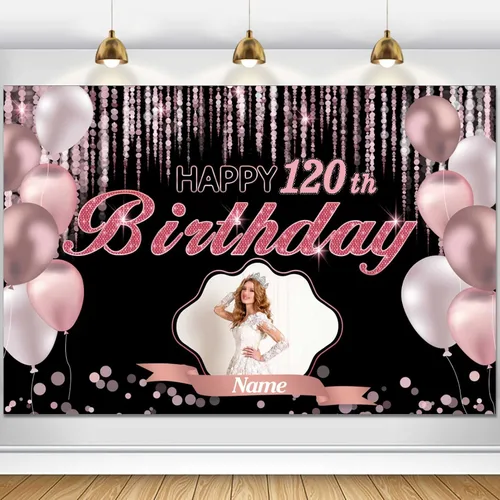 Miniatura 40 de Cartel de decoración de feliz cumpleaños número 100 de oro rosa, tamaño grande, personalización con nombre y foto compatible