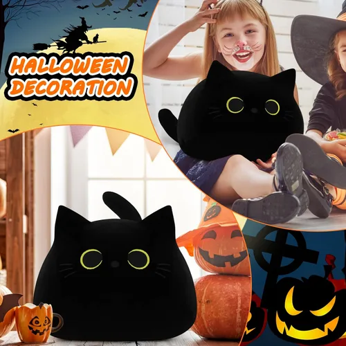 Miniatura 3 de Auspicious beginning Juguete de peluche de gato negro gigante de 19 pulgadas, juguete de peluche Kawaii, almohada de felpa de gato, decoración