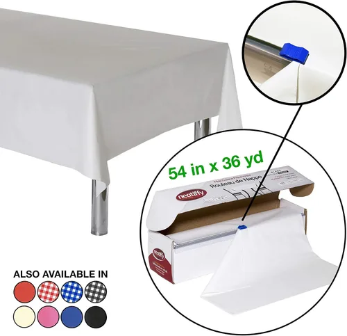 Miniatura 2 de Neatiffy Rollo de mantel de plástico desechable Mantel impermeable de 54 pulgadas x 108 pies Funda para mesas rectangulares, cuadradas, redondas