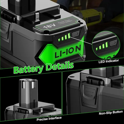 Miniatura 5 de Paquete de 2 baterías de repuesto de 8.0Ah para batería Ryobi de 18 V con cargador P117 de litio compatible con Ryobi 18 voltios ONE+ Plus P102 P103