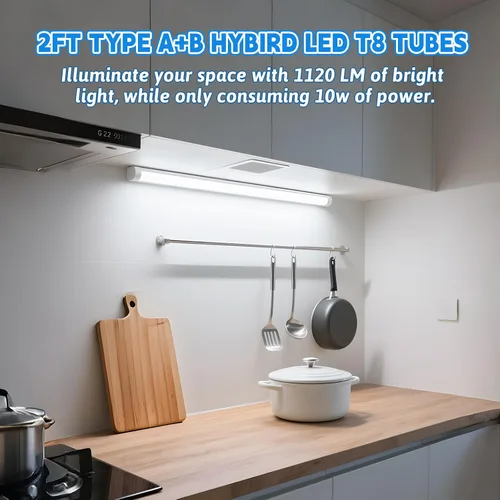 Miniatura 5 de Romwish Tubo de luz LED T8 de 24 pulgadas, 10 W (equivalente a 24 W), 1120 LM, luz diurna de 5000 K, tipo A+B Plug & Play o bypass de balasto
