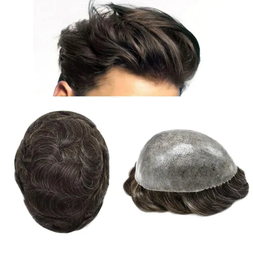 Miniatura 80 de Toupee - Sistema de reemplazo de cabello humano para hombre, 0.004 in, inyectado, piel de polietileno, piezas de pelo para hombre, 6 x 8 pulgadas