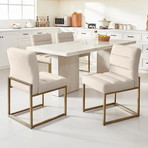 Miniatura 13 de GrandNoor Brown Faux Leather Dining Chairs Set of 2, Mid-Century Modern Dining Room Chairs with Armless, Checkered Kitchen Chair with Metal Legs
