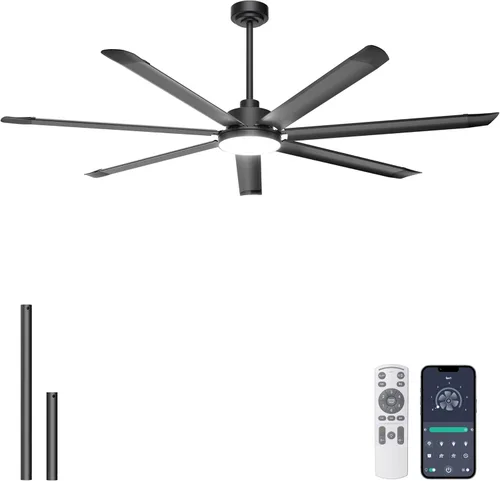 Miniatura 15 de Ohniyou Ventilador de techo de 60 pulgadas sin luz, ventilador de techo industrial plateado con control remoto/aplicación, aspas de aluminio, motor