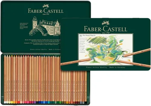 Faber-Castel FC112136 Pitt - Lápices de colores pastel en una lata de metal (paquete de 36), surtido