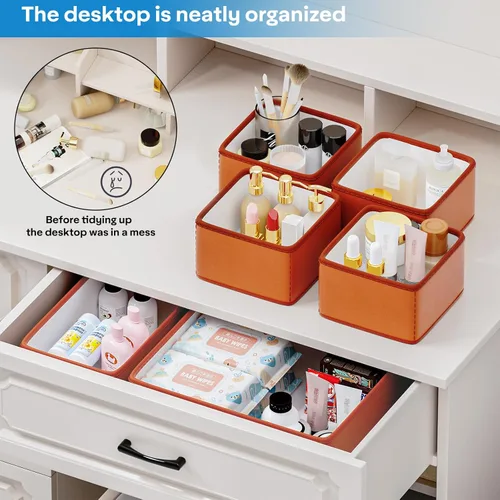 Miniatura 3 de Organizadores de Cajones de Cuero Vegano, Juego de 8 Cajas de Almacenamiento para Maquillaje, Mejora de Lujo para Cajones de Tocador, Reemplazo