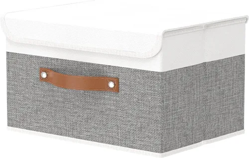 Miniatura 23 de OUTBROS Caja de almacenamiento plegable grande con tapa, organizador de armario de tela de lino, contenedores para toallas, ropa, 15 x 9.8 x 9.8