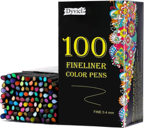 Dyvicl Bolígrafos Fineliner, juego de 100 colores de 0.4mm de punta fina, marcadores de punta fina, bolígrafos de dibujo para diario, toma de notas,