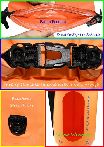 Miniatura 3 de Freegrace - Juego de 3 bolsas impermeables: bolsa con 2 cierres de cremallera y correa de hombro desmontable, riñonera y funda para teléfono; Naranja