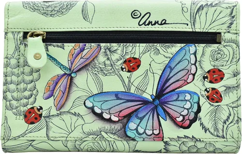 Miniatura 2 de Anna by Anuschka Women's Ladies Tri Geniune Leather Hand Painted Large Three Fold Checkbook Clutch Wallet-Day of The Dead
