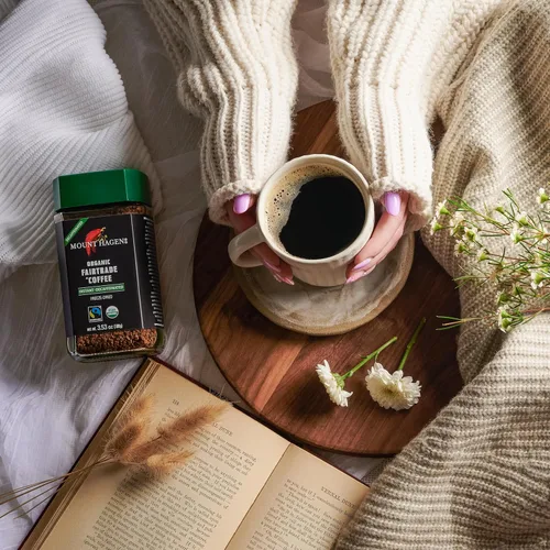 Miniatura 6 de Mount Hagen Tarro + bolsa resellable descafeinado orgánico liofilizado café instantáneo - Paquete combinado Granos arábica de tostado medio