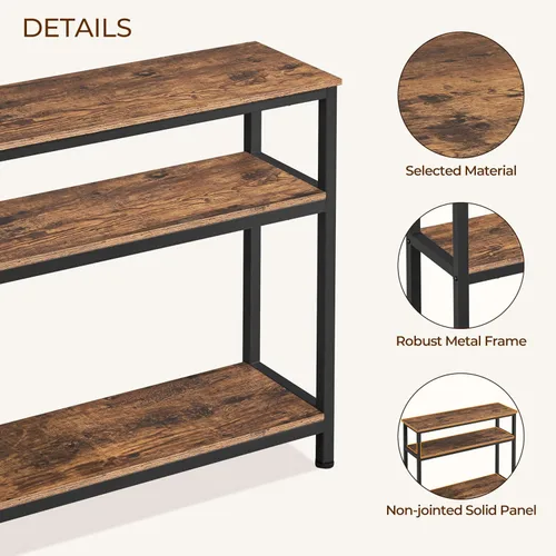 Miniatura 6 de Yaheetech Mesa consola industrial, mesa de entrada de 3 niveles con estantes de almacenamiento, mesas de sofá estrechas para sala de estar, Marrón