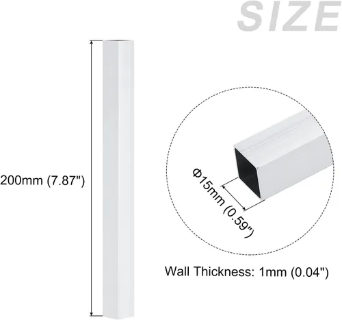 Miniatura 2 de METALLIXITY Tubo cuadrado de aluminio (0.591 in x 0.591 in x 0.039 in x 7.874 in), 3 piezas, tubo de aluminio 6063 - para muebles del hogar