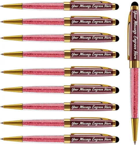 Miniatura 21 de Ancolo Bolígrafos personalizados, punta de lápiz capacitivo, cristal azul, bolígrafos personales personalizados, juego de escritura escolar, Azul