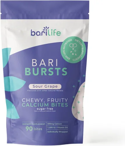 Miniatura 10 de Masticables bariátricos de calcio con 1000 UI de vitamina D3, ideal para pacientes bariátricos, BariBurst de Bari Life (sandía)