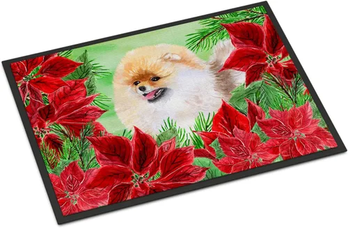 Miniatura 123 de Caroline's Treasures CK1311MAT Cavalier Spaniel Poinsettas - Felpudo de 18 x 27 pulgadas, tapete para puerta delantera, interior y exterior