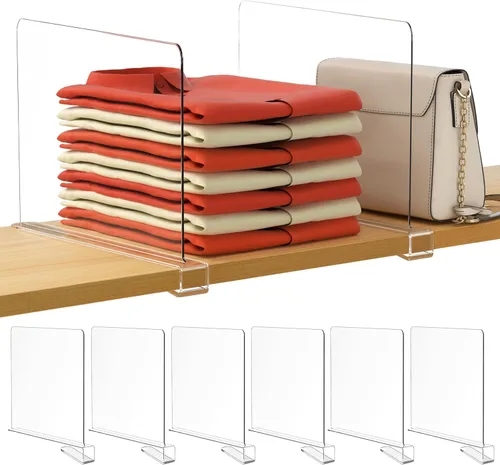 Miniatura 13 de HBlife 12 piezas de divisores de estante de acrílico transparente, organizador vertical de bolsos para armario, perfecto para suéteres, camisas