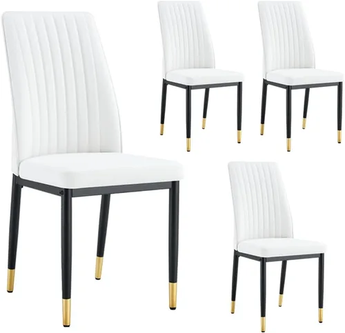 Miniatura 8 de Silla de Cuero Blanco, Juego de Sillas de Comedor Modernas de 4 con Cuero Sintético y Patas Cromadas, Sillas para Comedor con Respaldo Alto