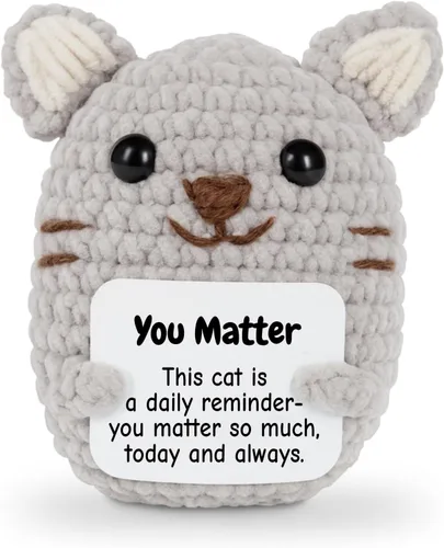 DEYBA Gato de ganchillo de apoyo emocional: animales de ganchillo positivos, regalo inspirador para mujeres, hombres, parejas, amigos, familia,