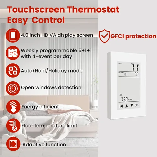 Miniatura 8 de Alfombra HEATIT Warmmat de 10 pies cuadrados, sistema de calefacción de calor radiante eléctrico autoadhesivo para piso & Termostato ET-72 & Monitor