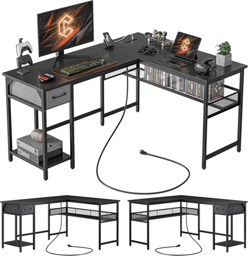 Miniatura 14 de CubiCubi 63x48 Inches L Shaped Standing Desk with 3 Drawers and Monitor Shelf, Height Adjustable Corner Computer Desk with Hooks, Sit Stand Up