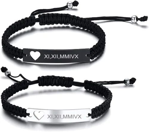 Miniatura 10 de MEALGUET Pulseras de ID Personalizadas para Parejas Grabado Personalizado Hecho a Mano Cuerda Trenzada Pulsera de Muñeca para Hombres Mujeres