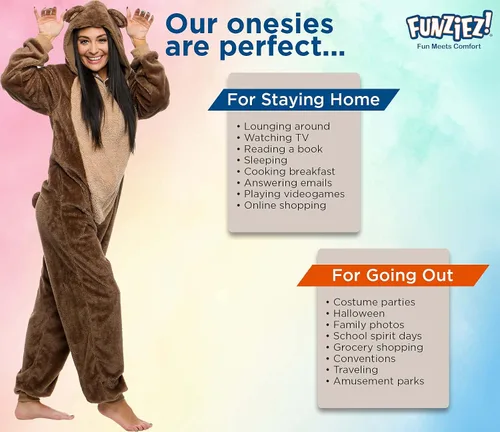 Miniatura 5 de Funziez! Mameluco de sherpa ajustado para adultos, disfraz de Halloween de animales, traje de cosplay de una pieza de felpa para mujeres y hombres
