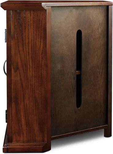 Miniatura 2 de Leick Home 80385 Soporte de TV de esquina de tres puertas de vidrio con plomo con almacenamiento cerrado para televisores de 50 pulgadas, roble