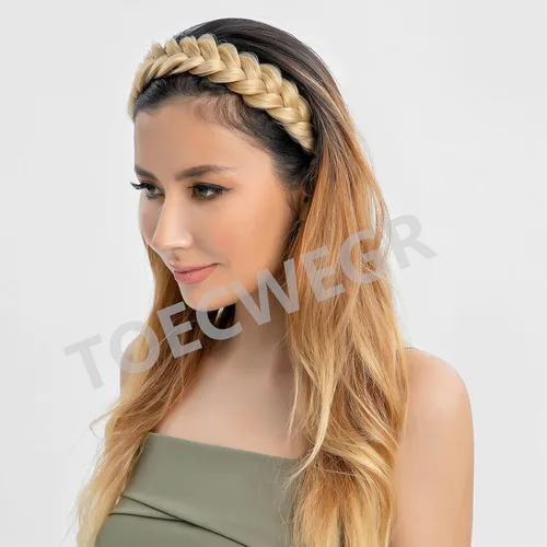 Miniatura 7 de Diadema trenzada sintética clásica de cabello con hebras anchas para boda, trenzas esponjosas desordenadas, banda para peluca, accesorio de belleza
