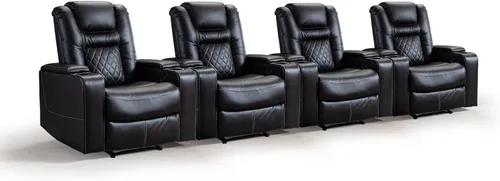 Miniatura 11 de CANMOV Silla reclinable eléctrica con puertos USB y portavasos, asiento de cine en casa de cuero transpirable con almacenamiento oculto en el brazo