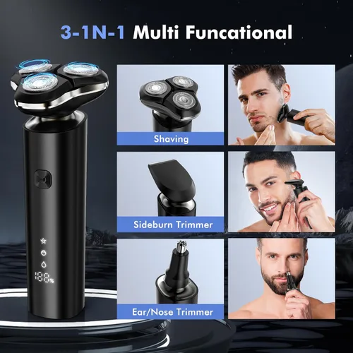 Miniatura 5 de Maquinilla de afeitar eléctrica para hombres, afeitadoras eléctricas magnéticas 2025, IPX7, impermeable, húmedo/seco, pantalla LED inteligente