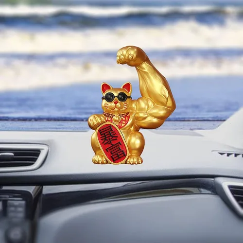 Miniatura 5 de Fenteer Muscle Arm Lucky Fortune Cat Figurine Esculturas Cabeza Abrir vigorosamente Tienda de regalos Esculturas Fortuna Riqueza Acogedora Gato