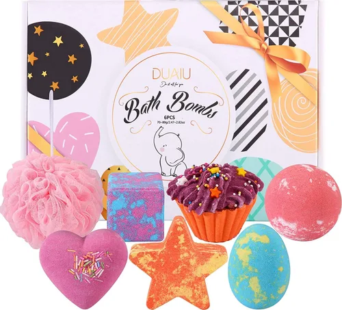 Miniatura 7 de DUAIU 6 bombas de baño de burbujas gaseosas para niños y mujeres, juego de regalo de bombas de baño naturales orgánicas para niños con aceites