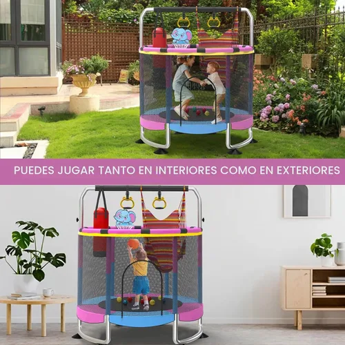 Miniatura 4 de Yozoia 60" Toddler Trampoline, Indoor Trampoline for Kids with Safety Enclosure, 440LBS Support, Adjustable Gymnastics Bar & Toys for Boys Girls
