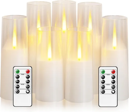 Miniatura 10 de kakoya Velas LED sin llama mejoradas con efecto de llama parpadeante, 7 piezas de velas operadas por batería con temporizador remoto, velas LED